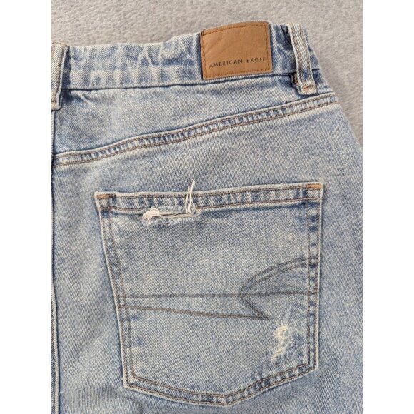 American Eagle Jeans Womens Size 12 Blue Destressed Curvy 90s Straight Whiskers - Picture 12 of 16